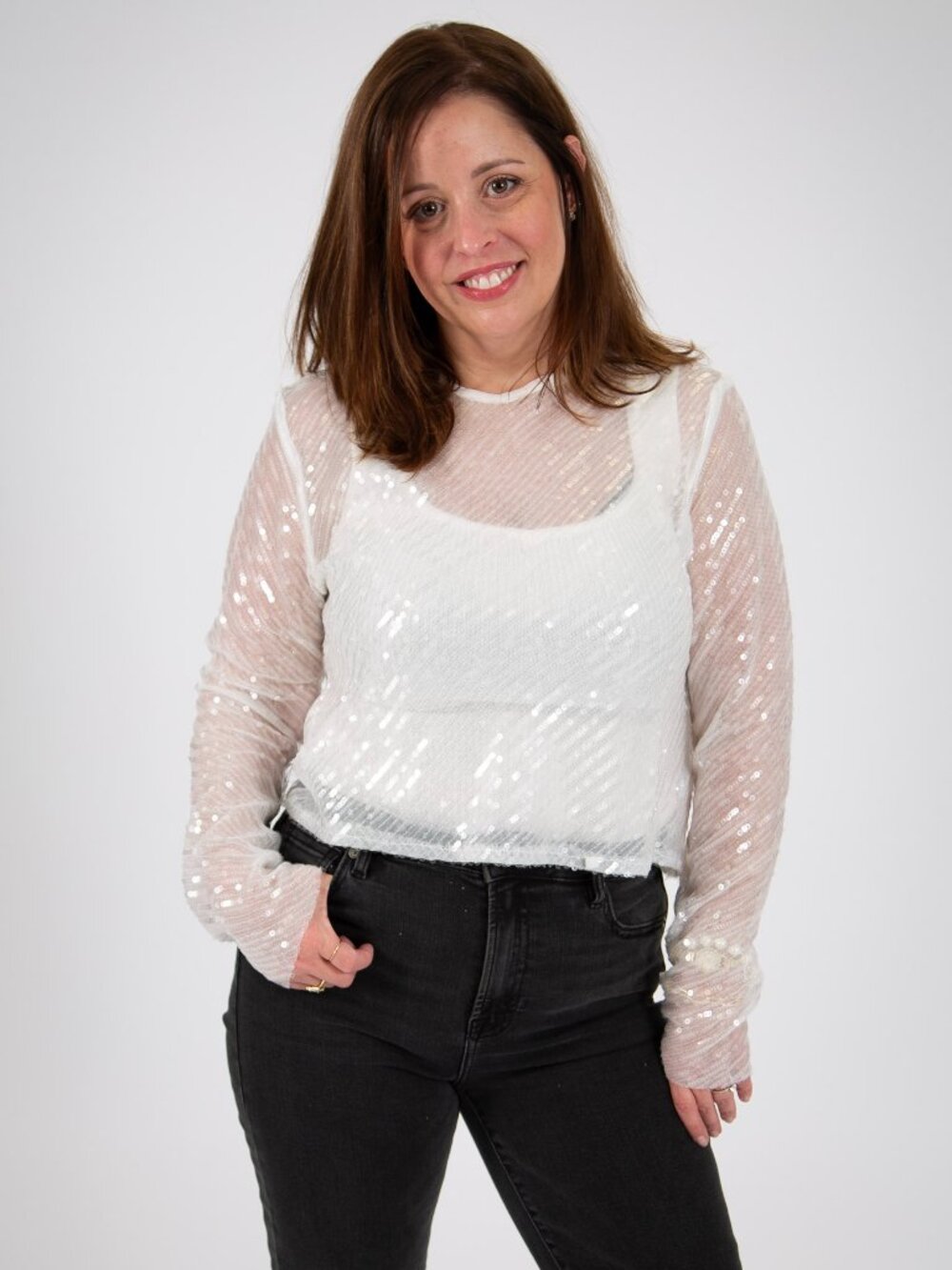 Diagonal Sequin Crop Top (White)
